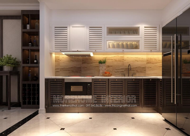 Mẫu tủ bếp gỗ nhập khẩu phun sơn cao cấp mang lại vẻ đẹp sang trọng và ấm áp. Tủ bếp đẹp, sang trọng và đẳng cấp