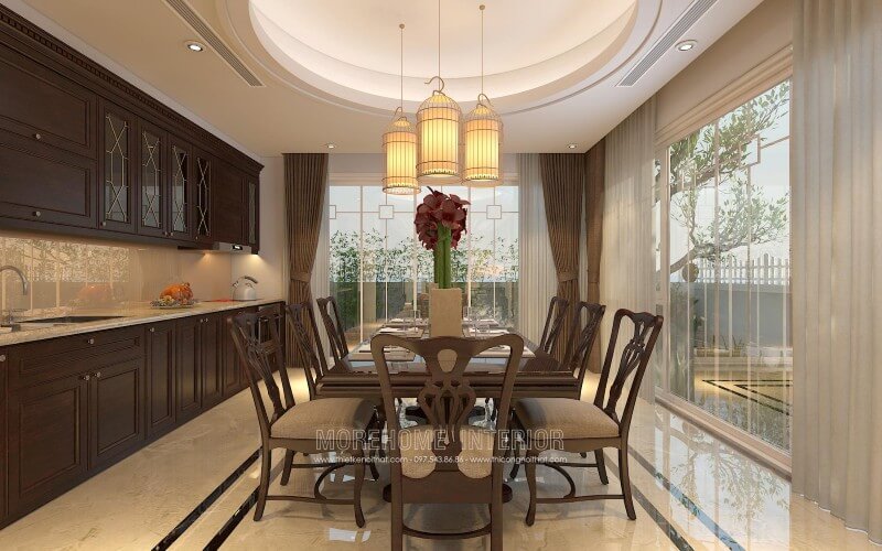 Thiết kế tủ bếp gỗ tự nhiên tại biệt thự Vinhomes Thăng Long Thiết kế tủ bếp đẹp