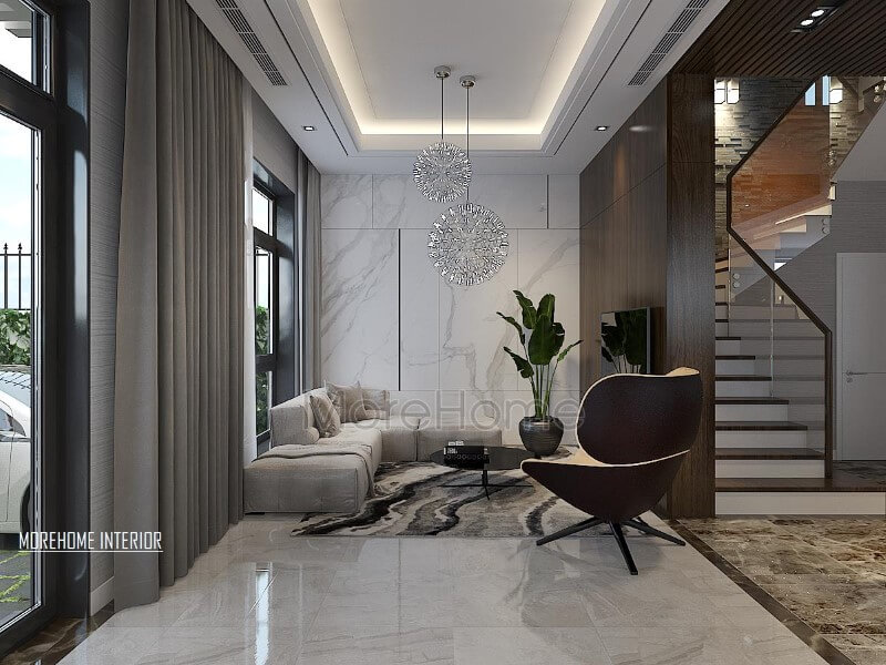 Thiết kế nội thất phòng khách biệt thự đẹp tại Xuân Phương, Hà Nội. Thiết kế phòng khách biệt thự