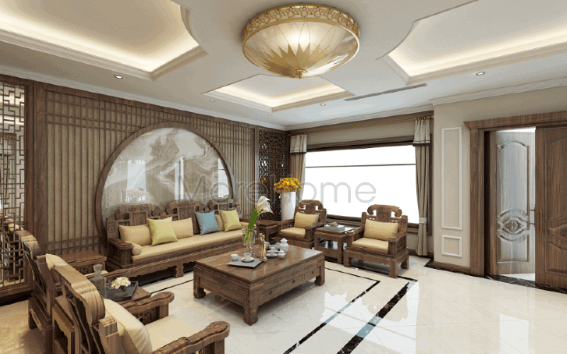 Bộ bàn ghế gỗ óc chó cao cấp cùng đường nét tuyệt đẹp tạo nên không gian đẳng cấp cho phòng khách biệt thự Riverside Nguyễn Duy Trinh Quận 2, Tp. HCM. Thiết kế phòng khách biệt thự