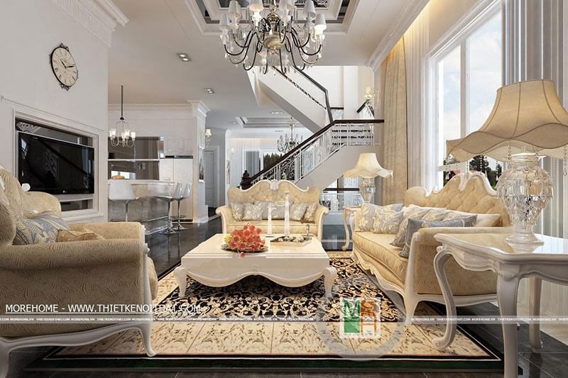Thiết kế nội thất phong cách tân cổ điển sang trọng, đẳng cấp cho nhà biệt thự Thiết kế phòng khách biệt thự