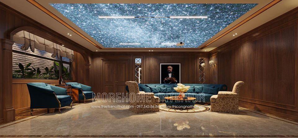 Sofa tân cổ điển bọc vải sang trọng cho tầng hầm biệt thự Mẫu nội thất biệt thự tân cổ điển