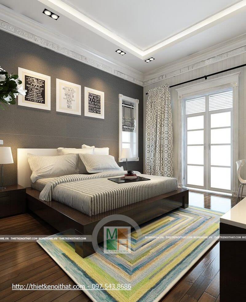 Thiết kế nội thất phòng ngủ hiện đại với nội thất gỗ tự nhiên sang trọng, nhẹ nhàng Thiết kế phòng ngủ biệt thự