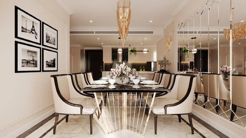 Nội thất phòng ăn chung cư ấn tượng với gương ghép tường Thiết kế chung cư