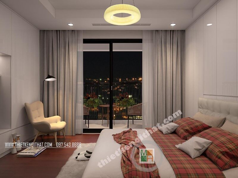Mẫu thiết kế phòng ngủ đơn đẹp với đồ nội thất tông màu trắng chủ đạo Thiết kế chung cư