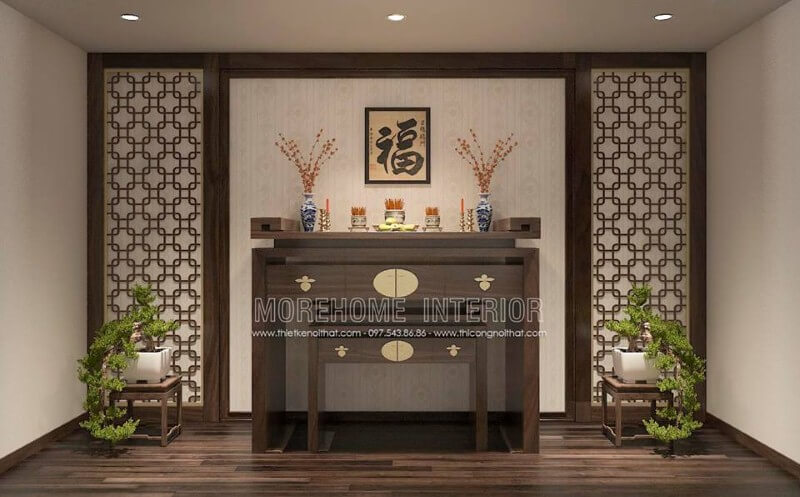 Vách gỗ CNC đẹp, sang trọng cho phòng thờ. Thiết kế nội thất chung cư