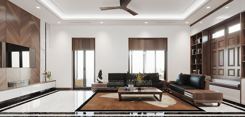 Gợi ý mẫu phòng khách hiện đại đẹp bằng gỗ óc chó cho bạn và gia đình Mẫu nội thất biệt thự đẹp