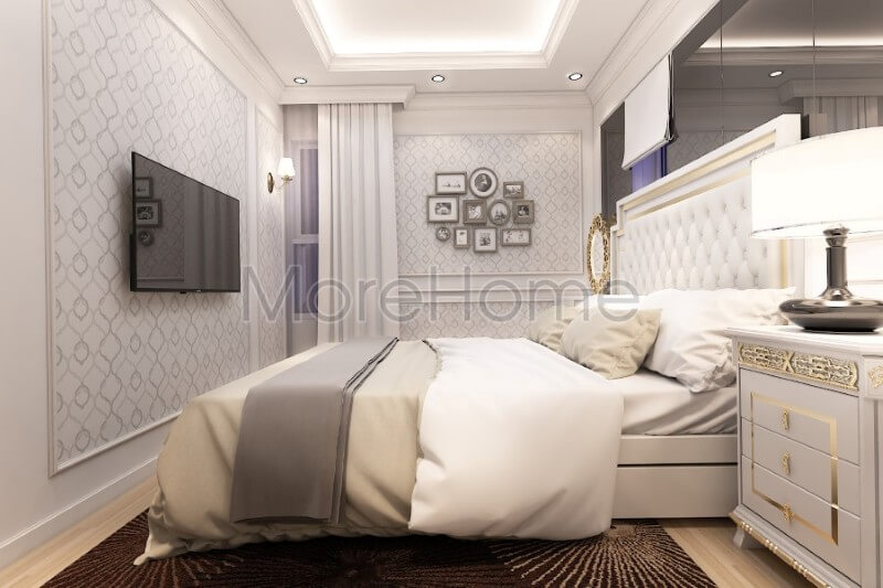 Thiết kế nội thất phòng ngủ chung cư cao cấp với phong cách tân cổ điển Mẫu nội thất chung cư tân cổ điển