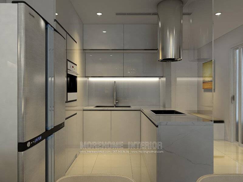 Mẫu tủ bếp chữ L gỗ Acrylic được nhiều khách hàng lựa chọn và đánh giá cao bởi nét sang trọng cũng như độ bền không kém gì so với gỗ tự nhiên, mức giá cũng phù hợp với túi tiền của nhiều hộ gia đình hơn Tủ bếp chữ L
