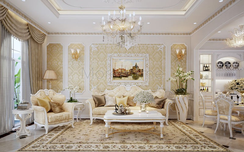 Thiết kế nội thất phòng khách theo phong cách tân cổ điển tạo nên một không gian ngôi nhà hết sức tinh tế và không kém phần sang trọng Thiết kế khách chung cư
