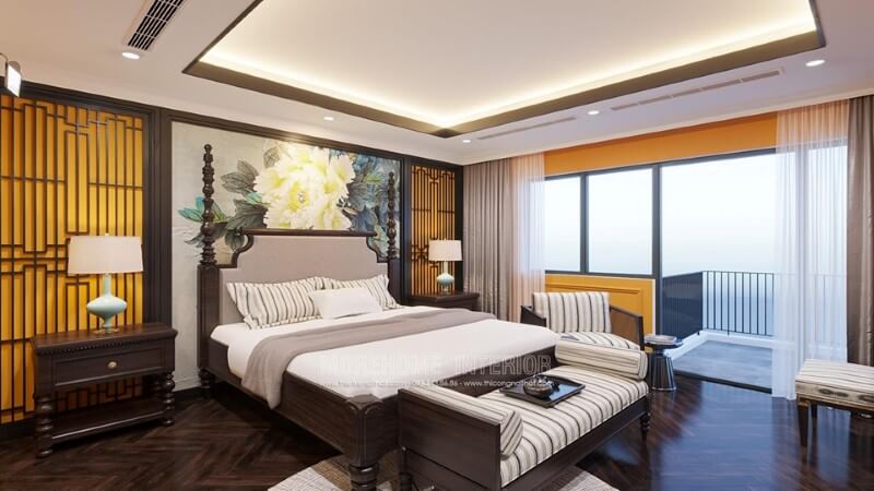 Mẫu thiết kế nội thất phòng ngủ phong cách á đông cho biệt thự gamuda tại hà nội Thiết kế phòng ngủ biệt thự