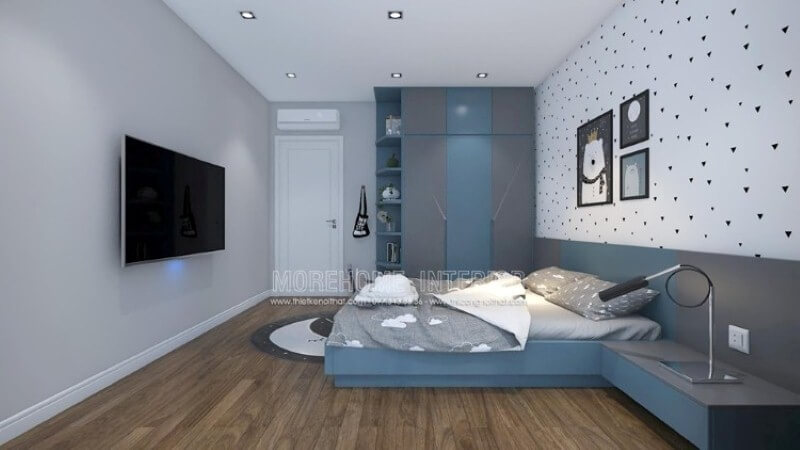 Tủ quần áo hiện đại liền kệ để đồ sẽ là gợi ý ấn tượng để phòng bé luôn được gọn gàng ngăn nắp. Thiết kế nội thất biệt thự