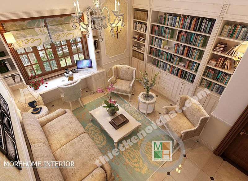 Mẫu sofa tân cổ điển bọc vải cho phòng đọc sách sofa tân cổ điển