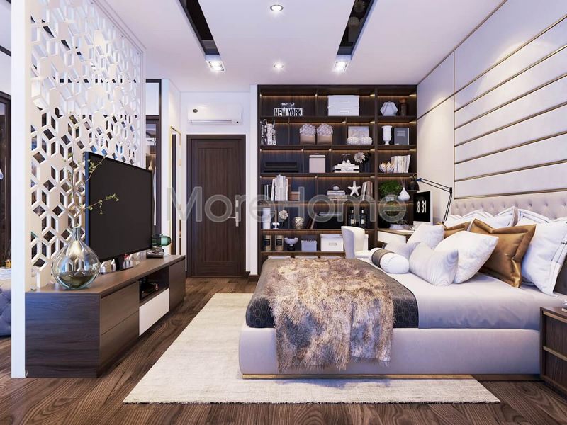 Thiết kế phòng ngủ phong cách hiện đại với nội thất gỗ đephiện đại cho không gian phòng sang trọng