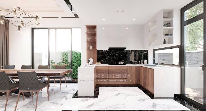 Trang trí nội thất phòng bếp biệt thự năng động
