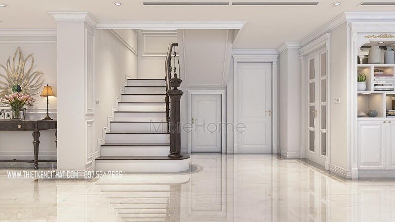 Cầu thang gỗ óc chó đẹp cho căn hộ duplex thanh xuân hà nội