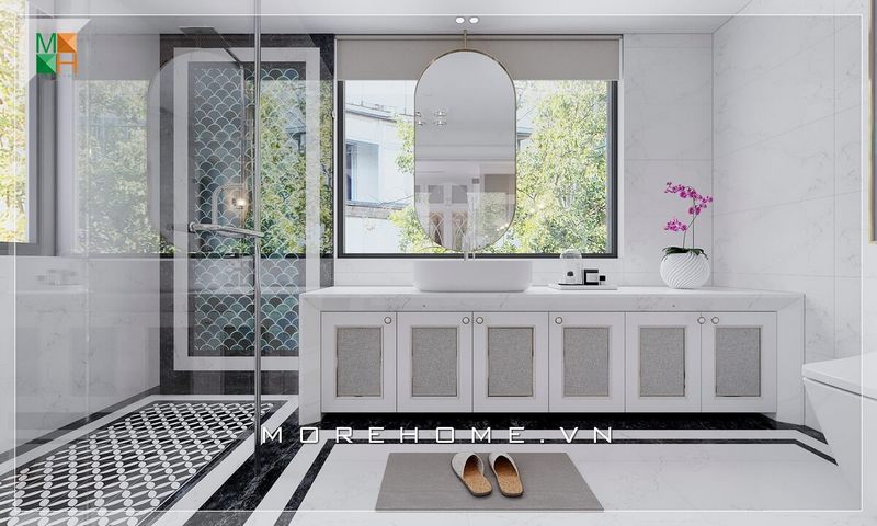 Mẫu tủ chậu lavabo sắc trắng rất tinh tế và sang trọng