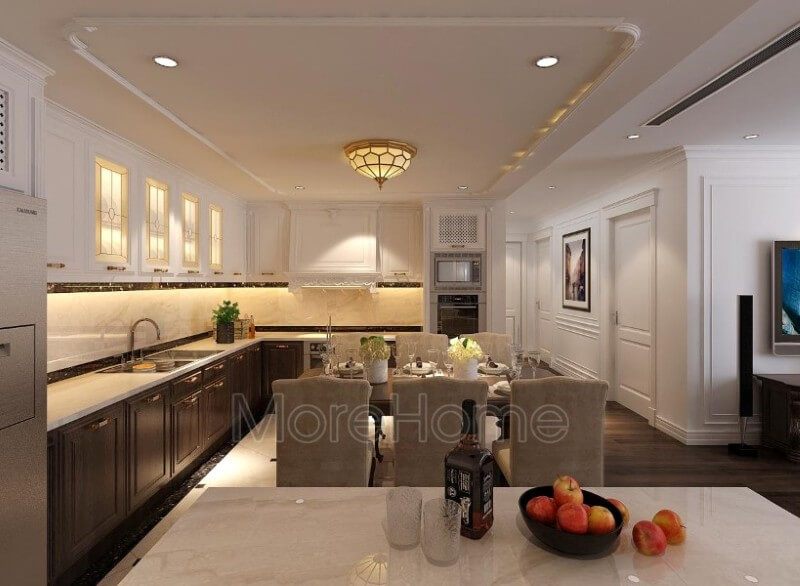 Không gian dùng bữa ấm áp và sang trọng với mẫu bàn ăn đẹp