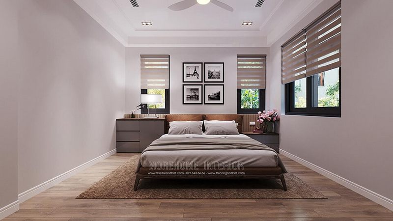 Mẫu giường ngủ gỗ óc chó tự nhiên nhập khẩu cao cấp tại biệt thự Starlake Tây Hồ Hà Nội
