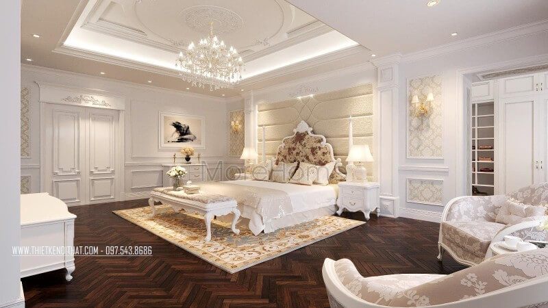Thiết kế giường ngủ bố mẹ phong cách tân cổ điển châu Âu mang lại sự sang trọng và vô cùng quý phái