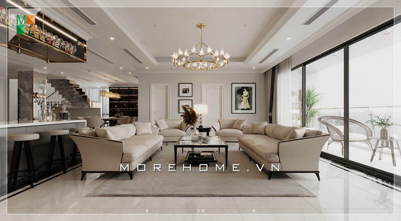 Mẫu đèn chùm mang lại vẻ đẹp và sang trọng cho không gian phòng khách.