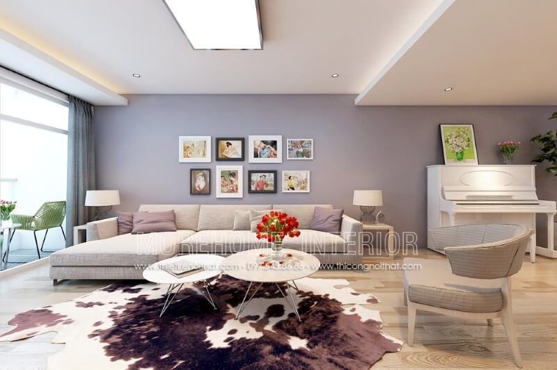 Moresofa đề nghị một mẫu sofa góc L hiện đại bọc nỉ sang trọng phù hợp với không gian biệt thự.